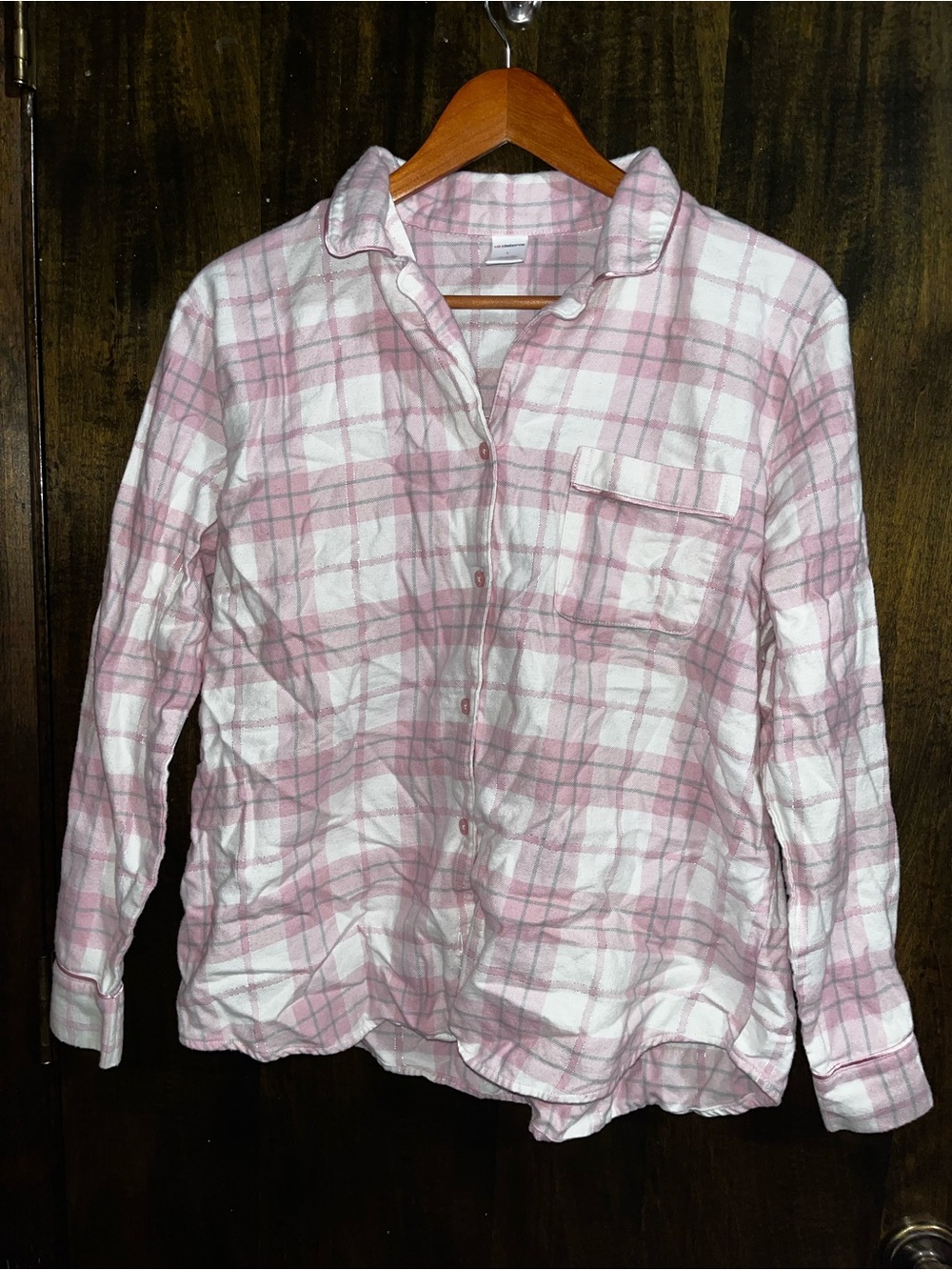 Liz Claiborne Pink, White, & Grey Plaid Silk-Trim Pajama Set